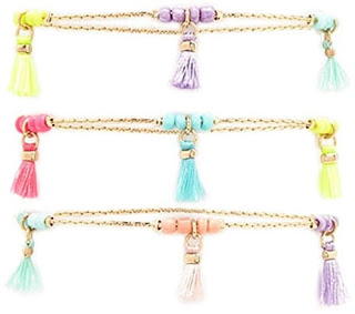 Brightly colored fringe bracelets 