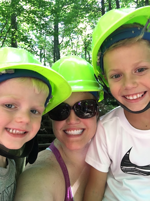 Mom and sons in cave