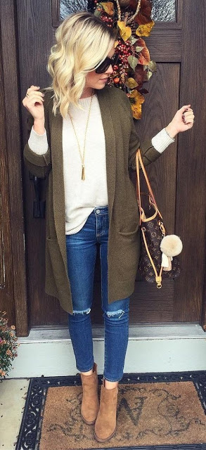 5 Fall Inspiration Outfits Olive green cardigan 