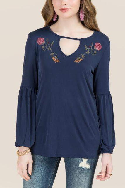 Spring Tops Francesca's Embroidered Keyhole Top 