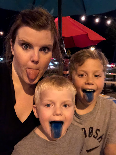 Summer Bucket List Mom and sons eating Snow Cones 