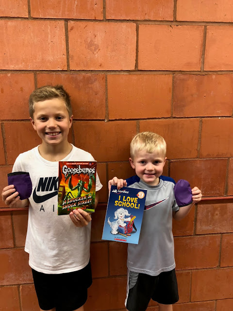 Brothers completing Library Summer Reading Program 