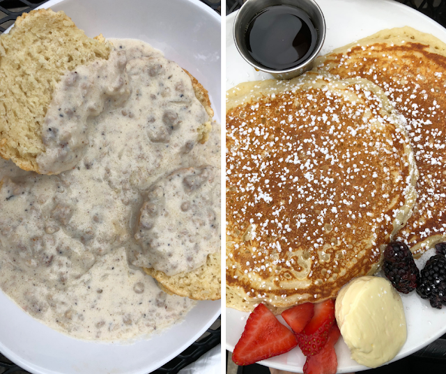 Biscuits and Gravy and Pancakes at Meriwether Cafe Rocheport, MO 