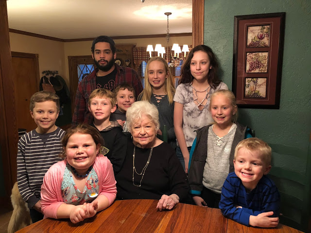Great grandma and grandkids birthday celebration 