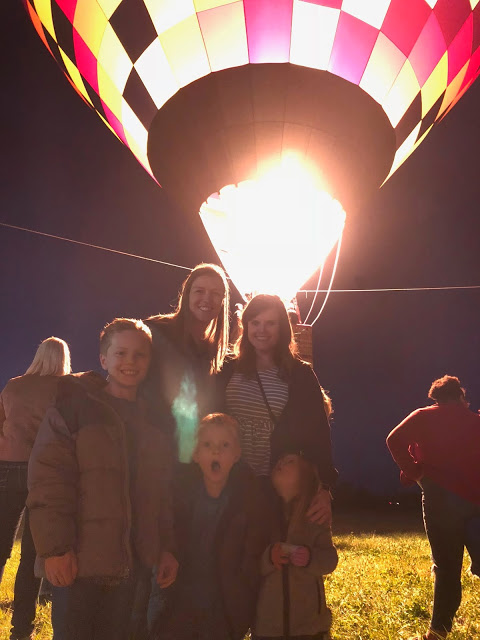 Girlfriends and kids on a hot air balloon ride 
