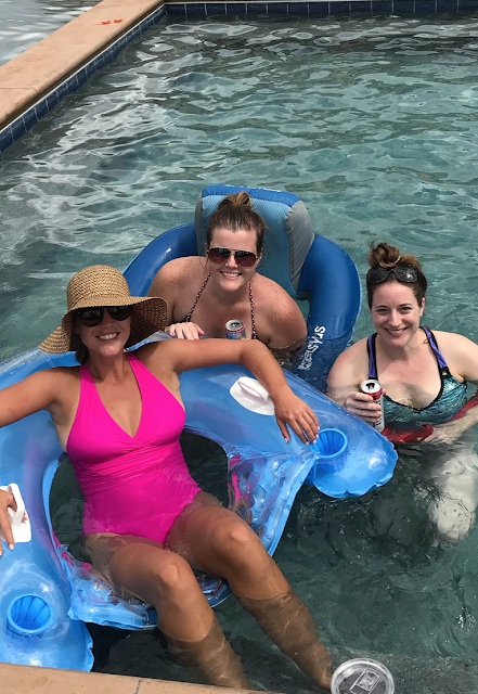 Girlfriends in the pool at Labor Day pool