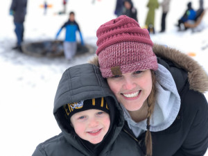 Mom and little boy in snow 