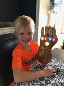 6 year old boy wearing Thanos Infinity Gauntlet 