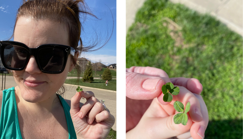 Woman with four leaf clover 