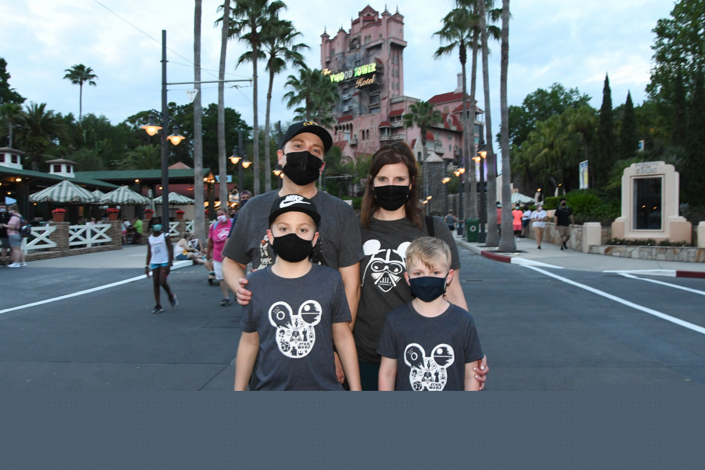 Family in masks, Disney Hollywood Studios