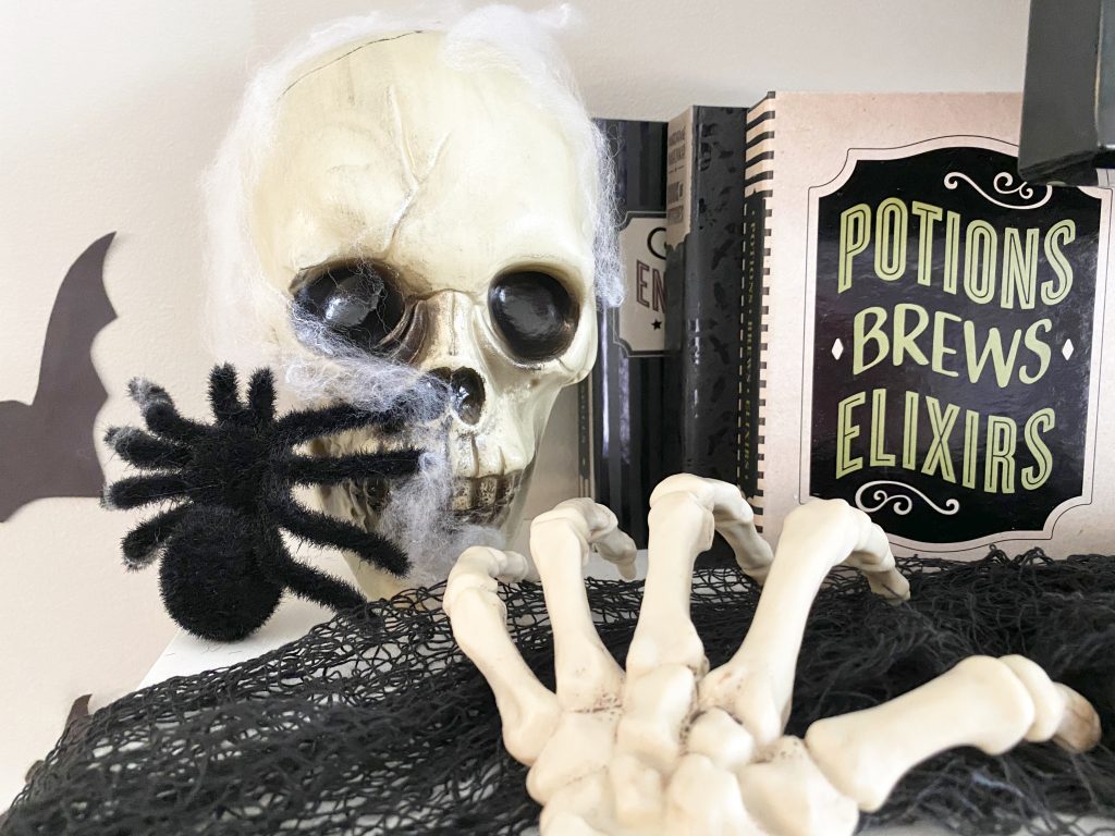 Spooky Skeleton and Spiders Halloween Mantle 